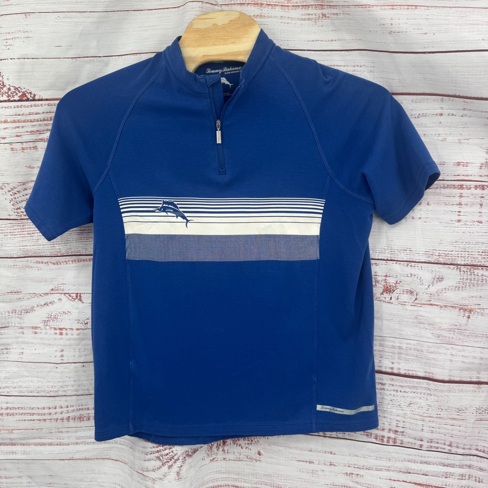 Tommy Bahama Polo Shirt‎ Mens Medium Short Sleeve Quarter Zip Island Modern Fit